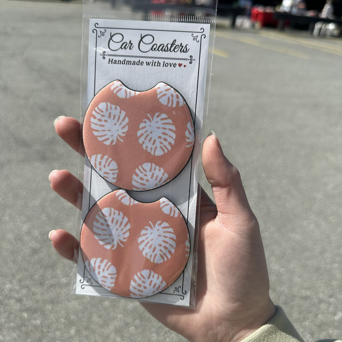 Pink Monstera Car Coaster